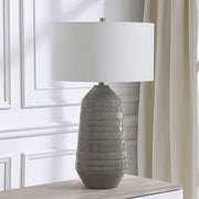 Uttermost Rewind Soft Gray Glazed Ceramic Table Lamp With White Shade