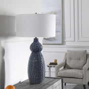 Uttermost Holloway Cobalt Blue Glazed Ceramic Table Lamp With Off-White Linen Shade
