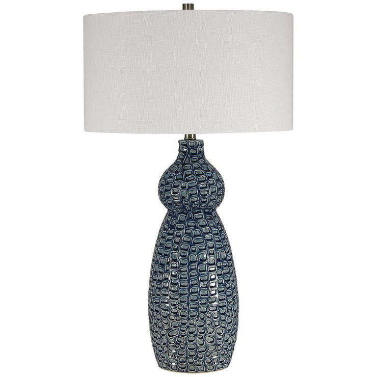 Uttermost Holloway Cobalt Blue Glazed Ceramic Table Lamp With Off-White Linen Shade