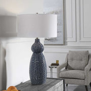 Uttermost Holloway Cobalt Blue Glazed Ceramic Table Lamp With Off-White Linen Shade