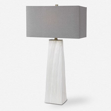 Uttermost Sycamore Gloss White Ceramic Table Lamp With Gray Linen Shade