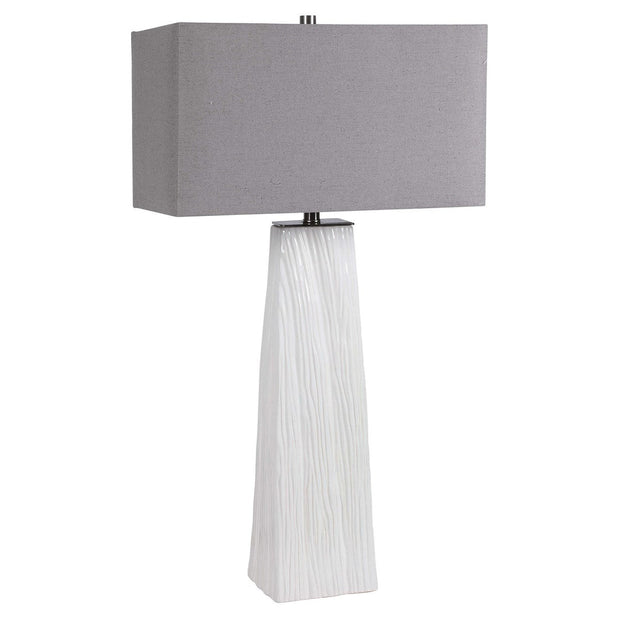 Uttermost Sycamore Gloss White Ceramic Table Lamp With Gray Linen Shade