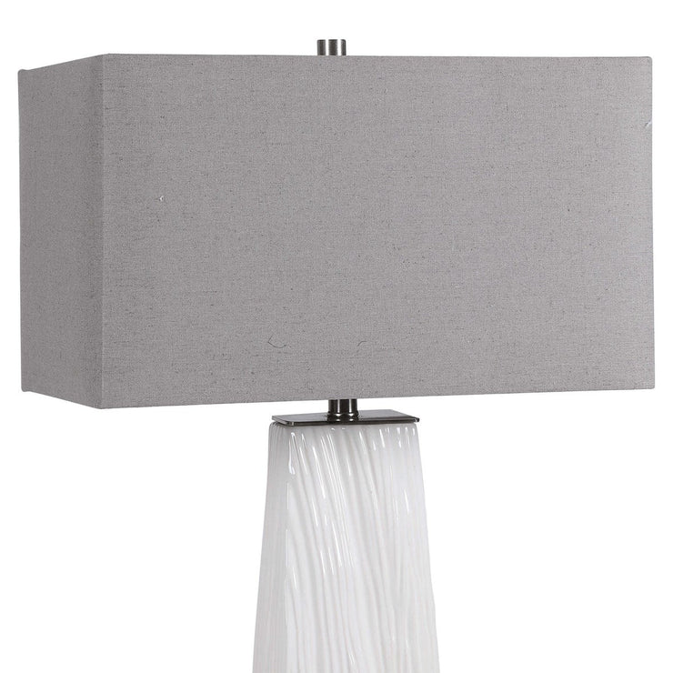 Uttermost Sycamore Gloss White Ceramic Table Lamp With Gray Linen Shade