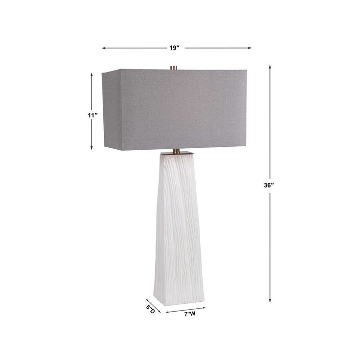 Uttermost Sycamore Gloss White Ceramic Table Lamp With Gray Linen Shade