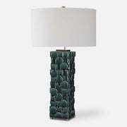 Uttermost Geometry Emerald Green Glazed Ceramic Table Lamp With White Linen Shade