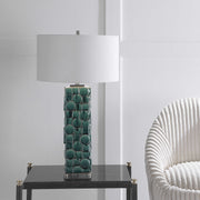 Uttermost Geometry Emerald Green Glazed Ceramic Table Lamp With White Linen Shade