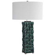 Uttermost Geometry Emerald Green Glazed Ceramic Table Lamp With White Linen Shade