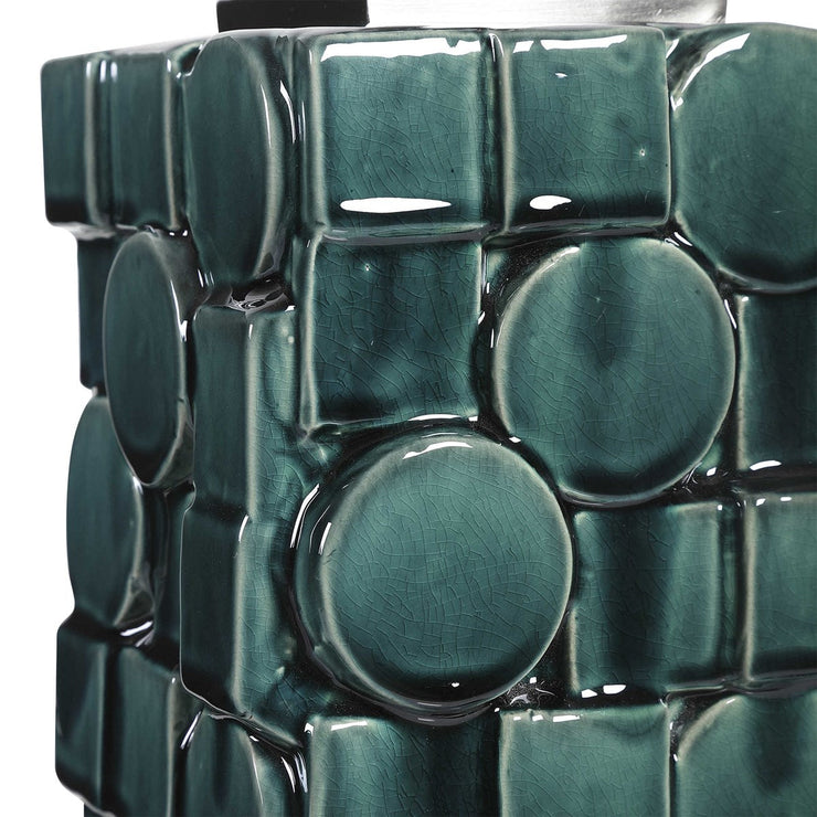 Uttermost Geometry Emerald Green Glazed Ceramic Table Lamp With White Linen Shade
