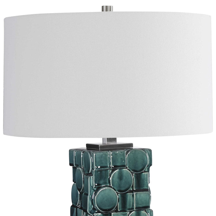 Uttermost Geometry Emerald Green Glazed Ceramic Table Lamp With White Linen Shade