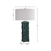 Uttermost Geometry Emerald Green Glazed Ceramic Table Lamp With White Linen Shade