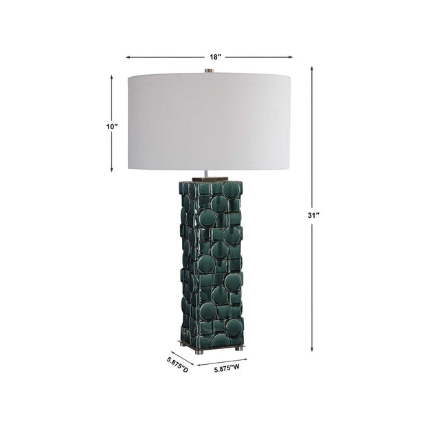 Uttermost Geometry Emerald Green Glazed Ceramic Table Lamp With White Linen Shade