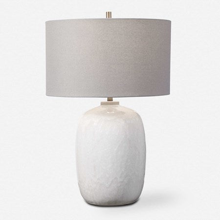 Uttermost Winterscape Cream Ivory Glazed Ceramic Table Lamp With Light Gray Linen Shade