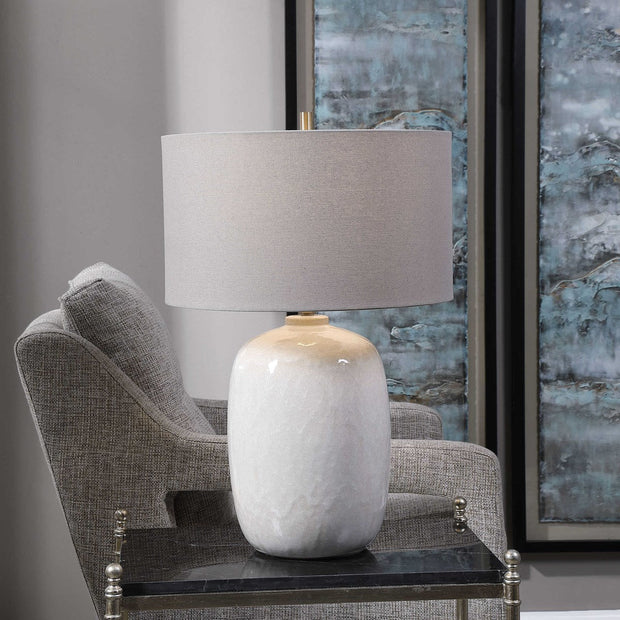 Uttermost Winterscape Cream Ivory Glazed Ceramic Table Lamp With Light Gray Linen Shade