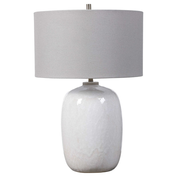 Uttermost Winterscape Cream Ivory Glazed Ceramic Table Lamp With Light Gray Linen Shade