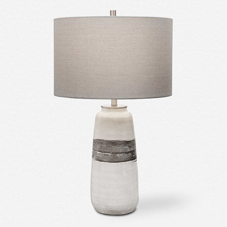 Uttermost Comanche Off-White Crackle Glazed Ceramic Table Lamp With Light Gray Linen Shade