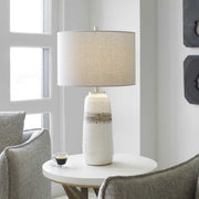 Uttermost Comanche Off-White Crackle Glazed Ceramic Table Lamp With Light Gray Linen Shade