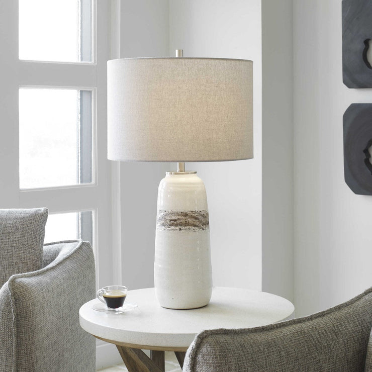 Uttermost Comanche Off-White Crackle Glazed Ceramic Table Lamp With Light Gray Linen Shade