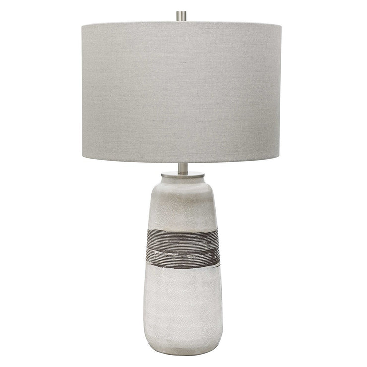 Uttermost Comanche Off-White Crackle Glazed Ceramic Table Lamp With Light Gray Linen Shade