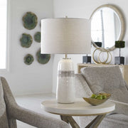 Uttermost Comanche Off-White Crackle Glazed Ceramic Table Lamp With Light Gray Linen Shade