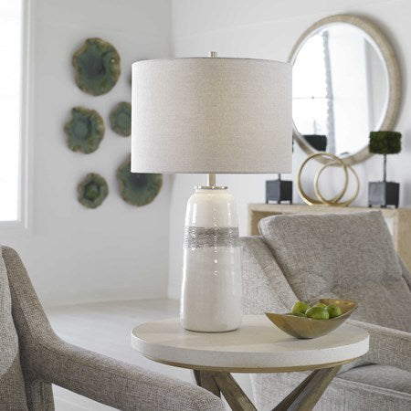 Uttermost Comanche Off-White Crackle Glazed Ceramic Table Lamp With Light Gray Linen Shade