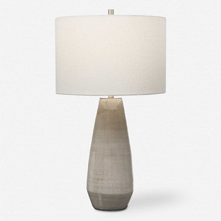 Uttermost Volterra Taupe Gray Glazed Ceramic Table Lamp With White Linen Shade