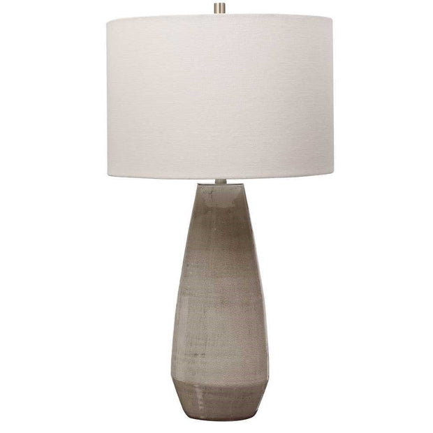Uttermost Volterra Taupe Gray Glazed Ceramic Table Lamp With White Linen Shade