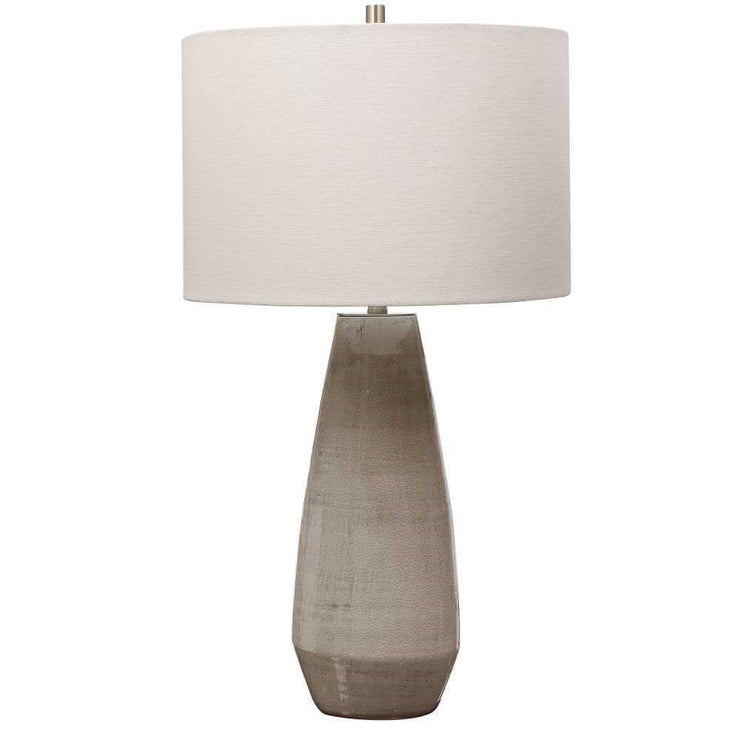 Uttermost Volterra Taupe Gray Glazed Ceramic Table Lamp With White Linen Shade
