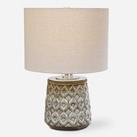 Uttermost Cetona Blue Gray Glazed Embossed Ceramic Table Lamp With Linen Shade
