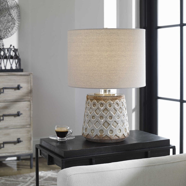 Uttermost Cetona Blue Gray Glazed Embossed Ceramic Table Lamp With Linen Shade