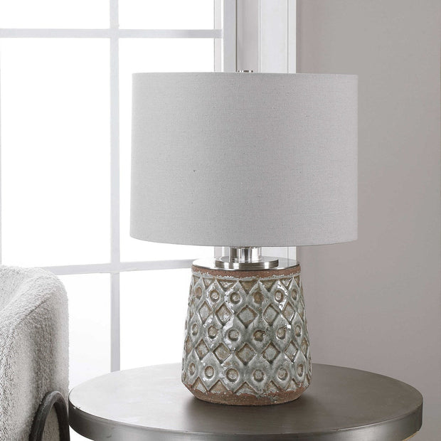 Uttermost Cetona Blue Gray Glazed Embossed Ceramic Table Lamp With Linen Shade
