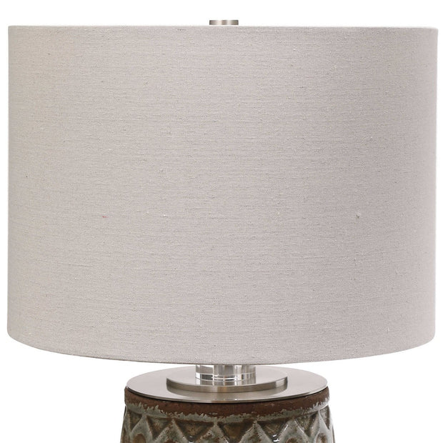 Uttermost Cetona Blue Gray Glazed Embossed Ceramic Table Lamp With Linen Shade