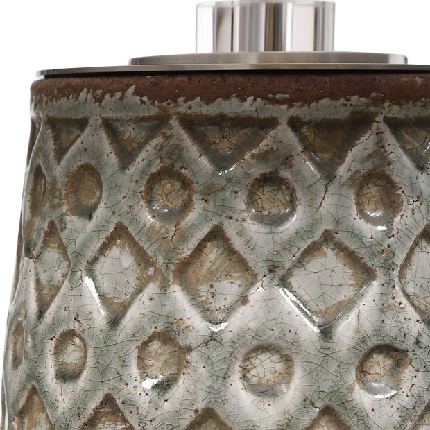 Uttermost Cetona Blue Gray Glazed Embossed Ceramic Table Lamp With Linen Shade