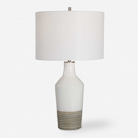 Uttermost Dakota White Crackle Glazed Ceramic Table Lamp With Linen Shade