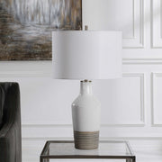 Uttermost Dakota White Crackle Glazed Ceramic Table Lamp With Linen Shade
