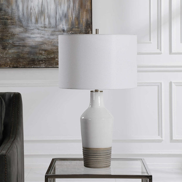 Uttermost Dakota White Crackle Glazed Ceramic Table Lamp With Linen Shade