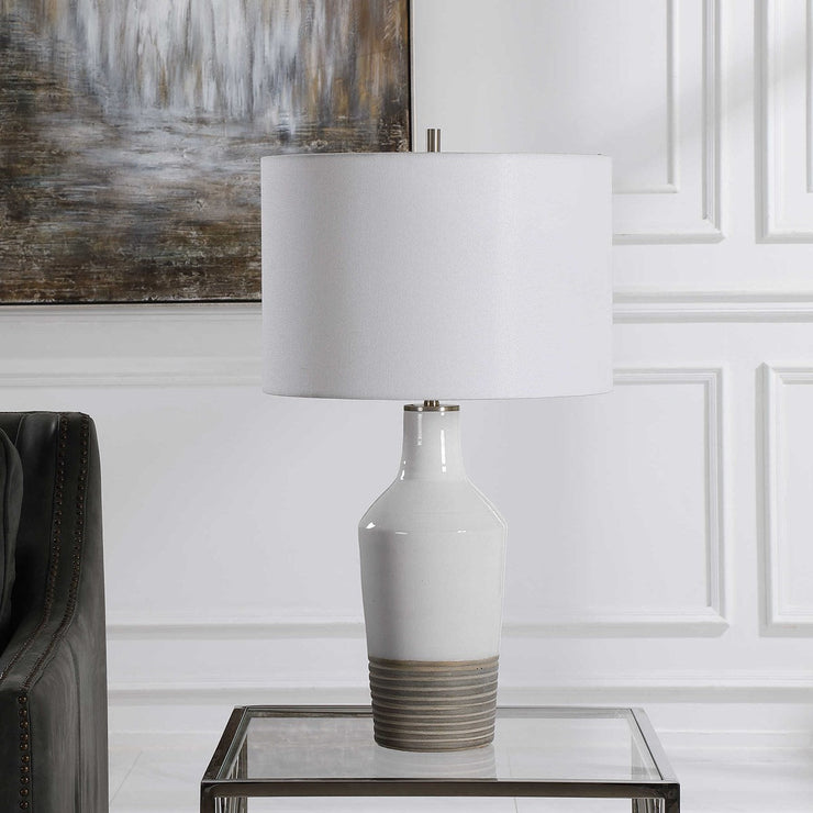 Uttermost Dakota White Crackle Glazed Ceramic Table Lamp With Linen Shade