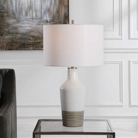 Uttermost Dakota White Crackle Glazed Ceramic Table Lamp With Linen Shade