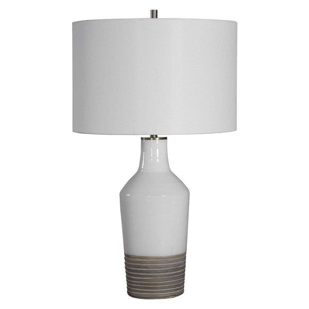 Uttermost Dakota White Crackle Glazed Ceramic Table Lamp With Linen Shade