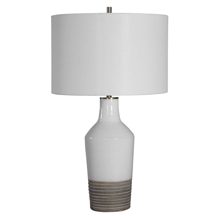Uttermost Dakota White Crackle Glazed Ceramic Table Lamp With Linen Shade