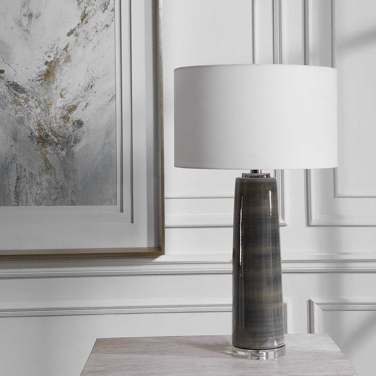 Uttermost Seurat Charcoal Gray Ceramic Table Lamp With White Linen Shade