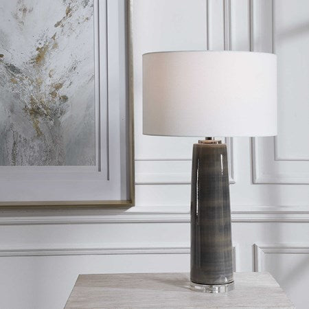 Uttermost Seurat Charcoal Gray Ceramic Table Lamp With White Linen Shade