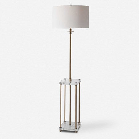 Uttermost Palladian Antiqued Brass Iron Floor Lamp With White Linen Shade