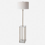 Uttermost Palladian Antiqued Brass Iron Floor Lamp With White Linen Shade