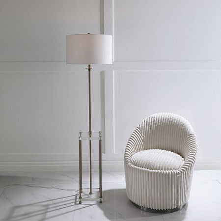 Uttermost Palladian Antiqued Brass Iron Floor Lamp With White Linen Shade
