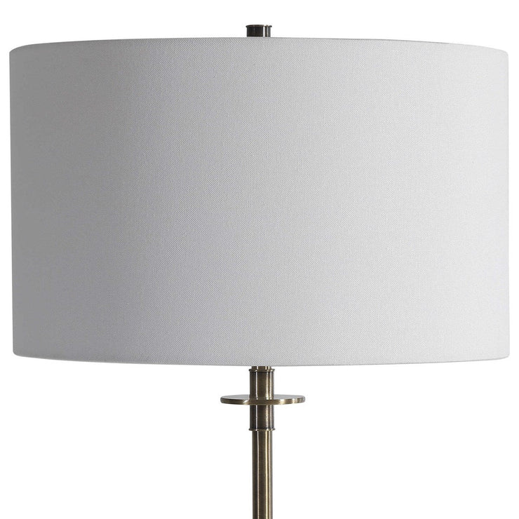 Uttermost Palladian Antiqued Brass Iron Floor Lamp With White Linen Shade