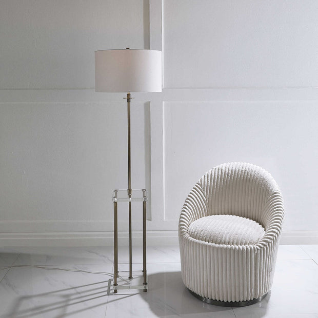 Uttermost Palladian Antiqued Brass Iron Floor Lamp With White Linen Shade