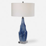 Uttermost Everard Indigo Blue Glazed Ceramic Table Lamp With White Linen Shade