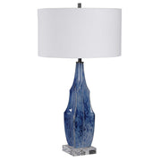 Uttermost Everard Indigo Blue Glazed Ceramic Table Lamp With White Linen Shade