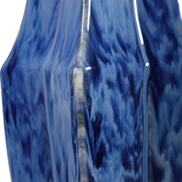 Uttermost Everard Indigo Blue Glazed Ceramic Table Lamp With White Linen Shade