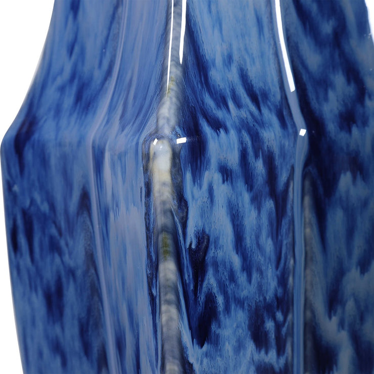 Uttermost Everard Indigo Blue Glazed Ceramic Table Lamp With White Linen Shade
